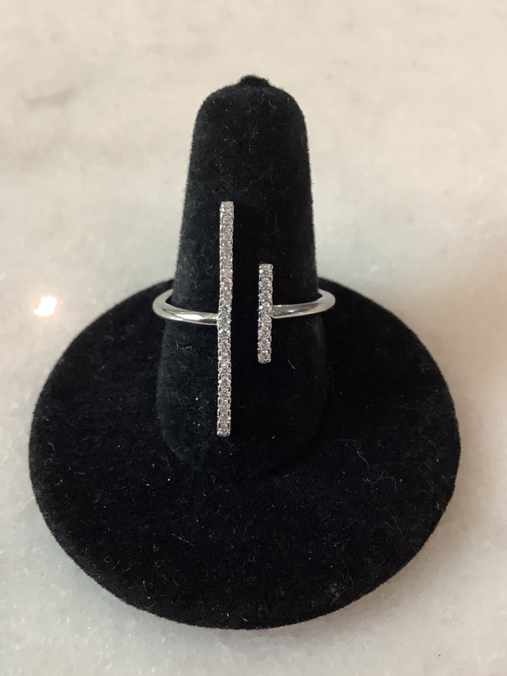 Minimalist Open Bar Ring with Pavé Crystals, Brand New